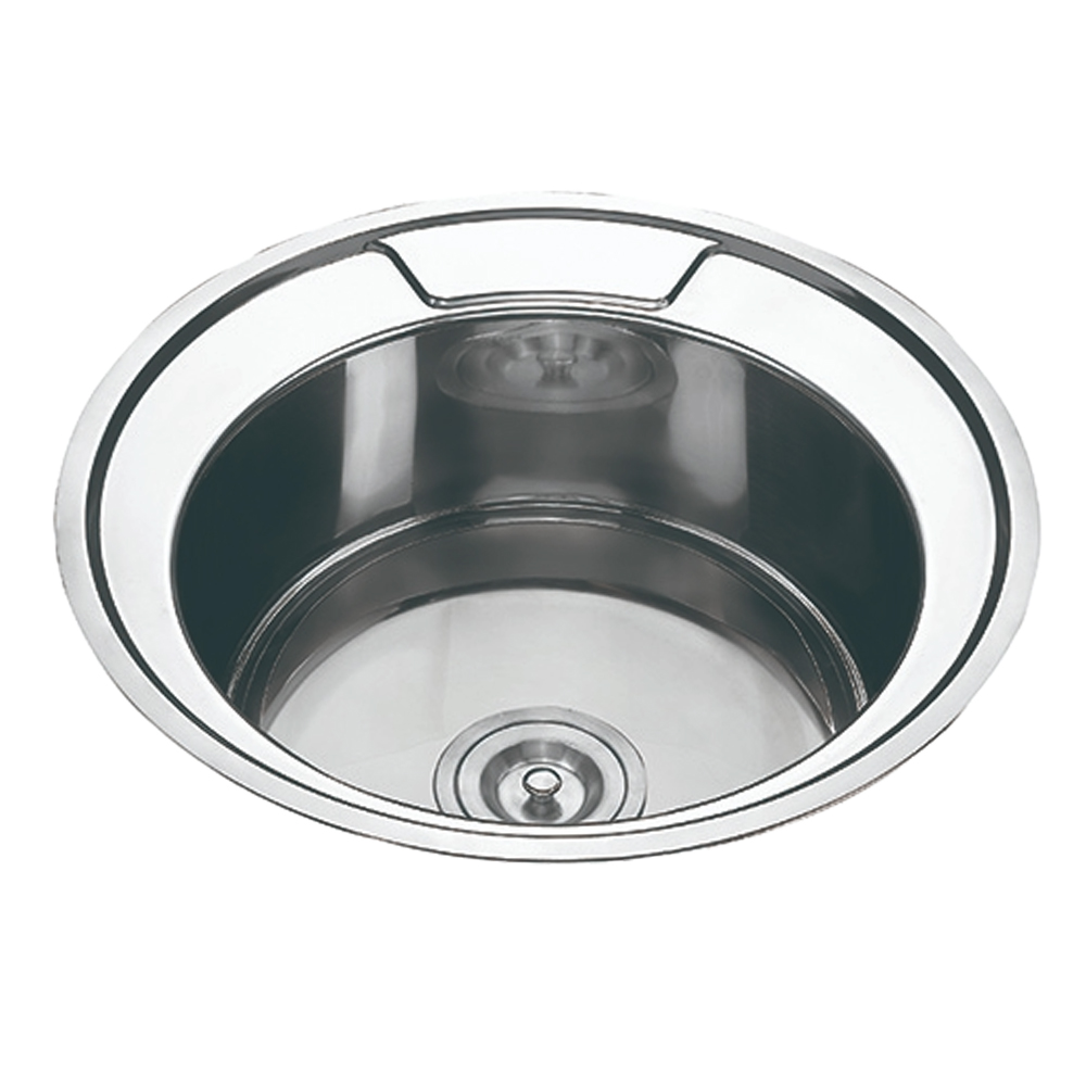 Stainless Steel Round Kitchen Sink; Single Bowl + Waste + Rubber Seal; (49×49)cm, Polished  1
