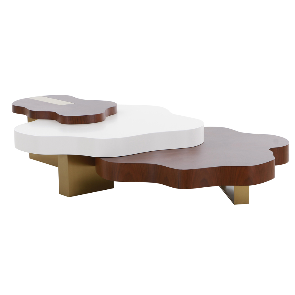 Coffee Table Set; 3pcs-Wood Top; (190x117x40)cm, Brown/White  1