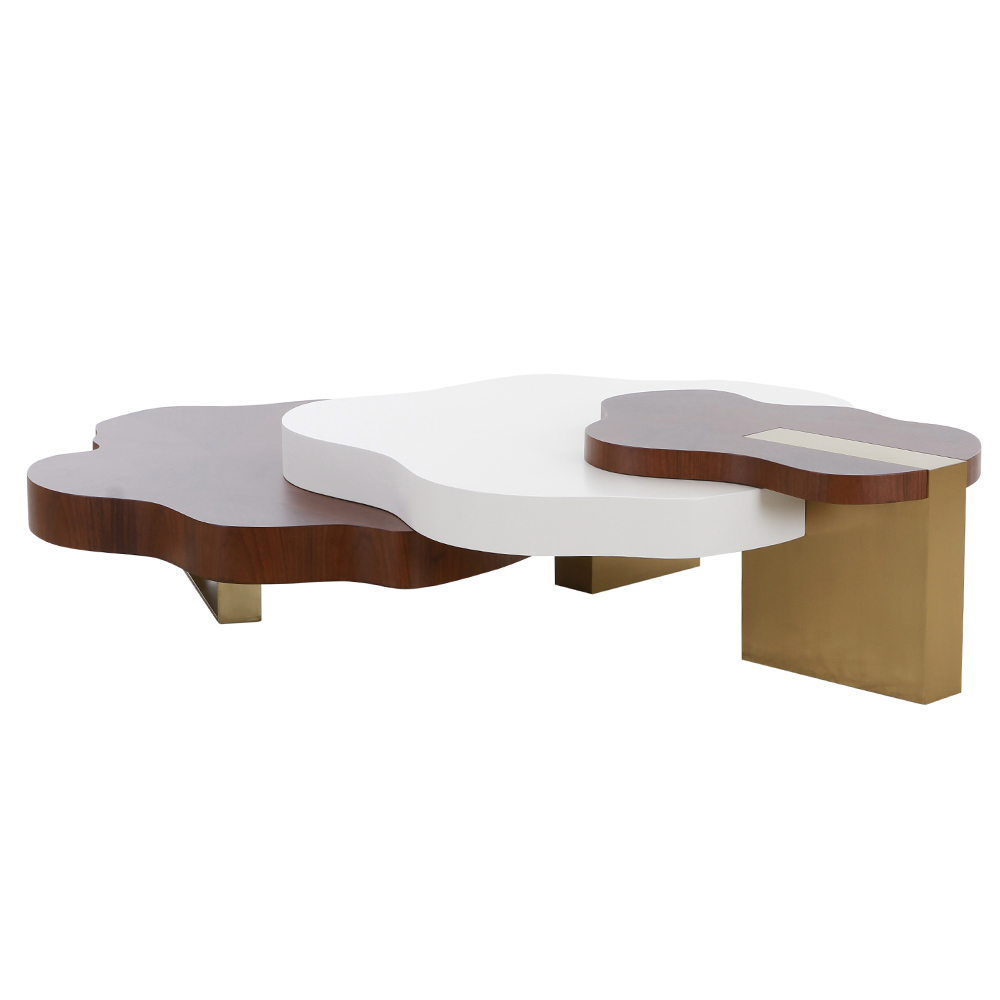 Coffee Table Set; 3pcs-Wood Top; (190x117x40)cm, Brown/White