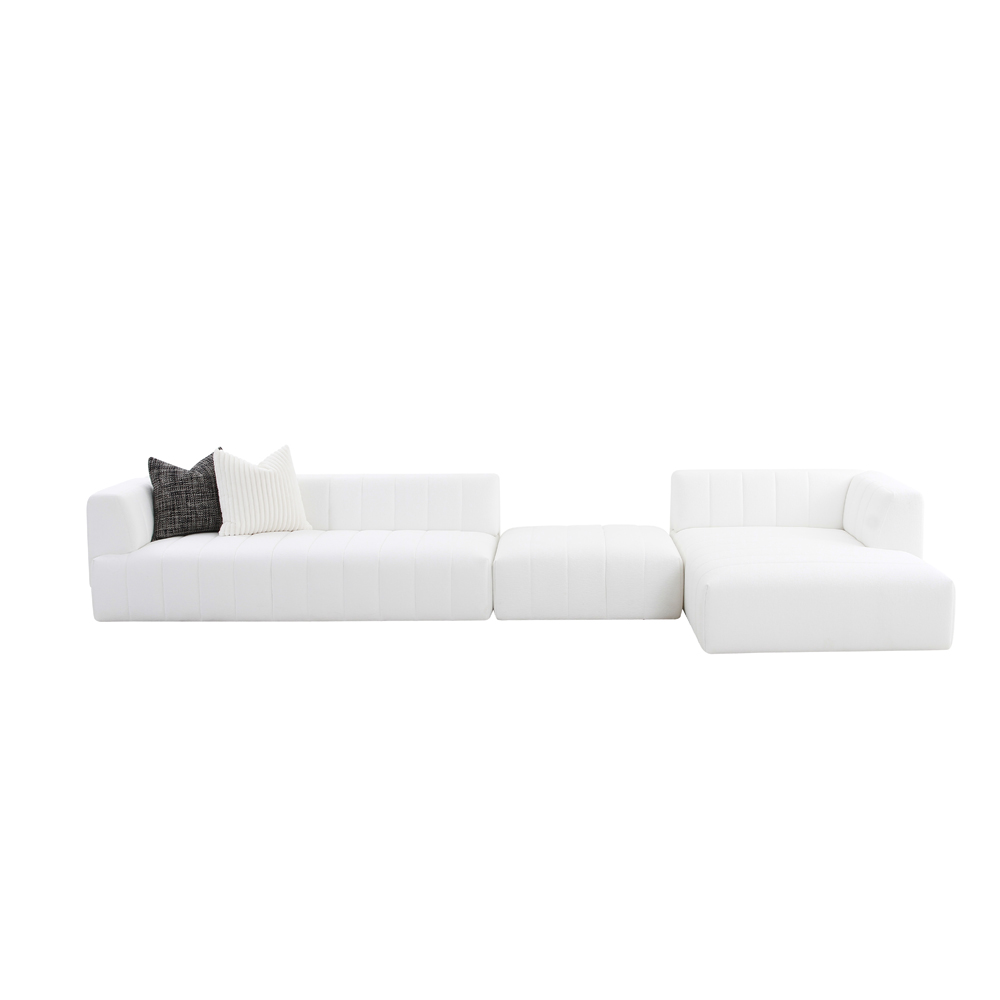 Fabric Sofa Set With Chaise + Ottoman, White 1