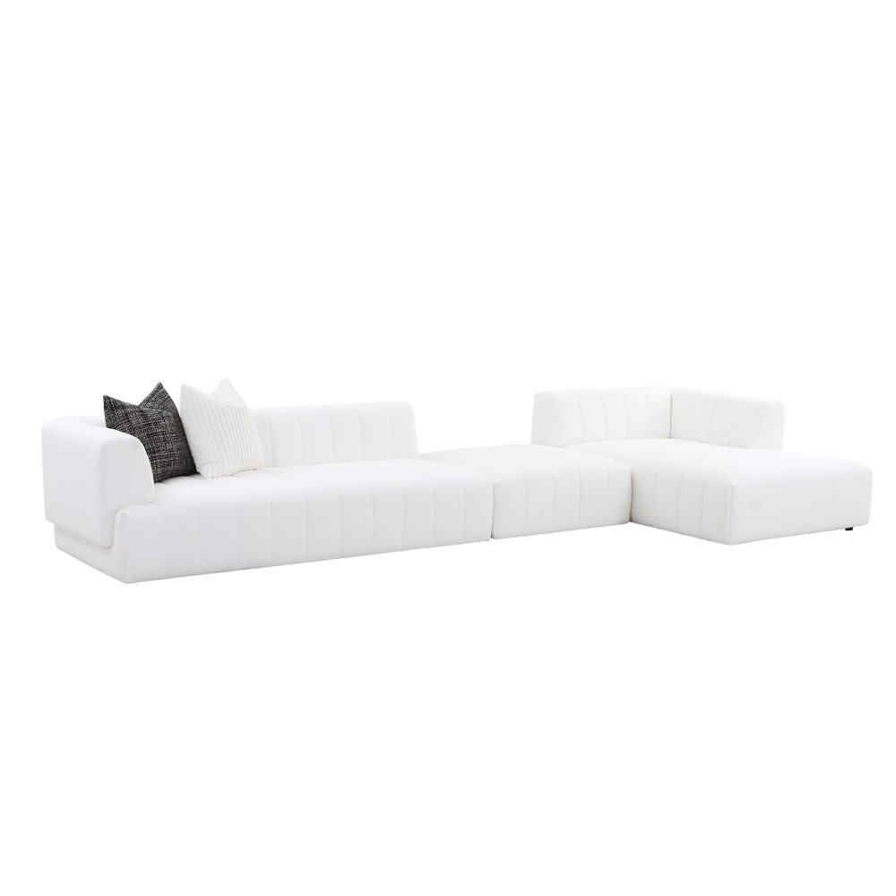 Fabric Sofa Set With Chaise + Ottoman, White