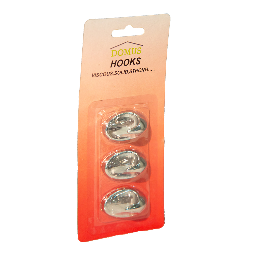 Self Adhesive Hook Set: 3pieces, Chrome Plated;  (25x41)mm