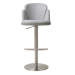 High Swivel Bar Stool; Steel/Fabric/PU: (49x54x83-111)cm, Silver/Light Grey