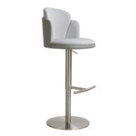 High Swivel Bar Stool; Steel/Fabric/PU: (49x54x83-111)cm, Silver/Light Grey