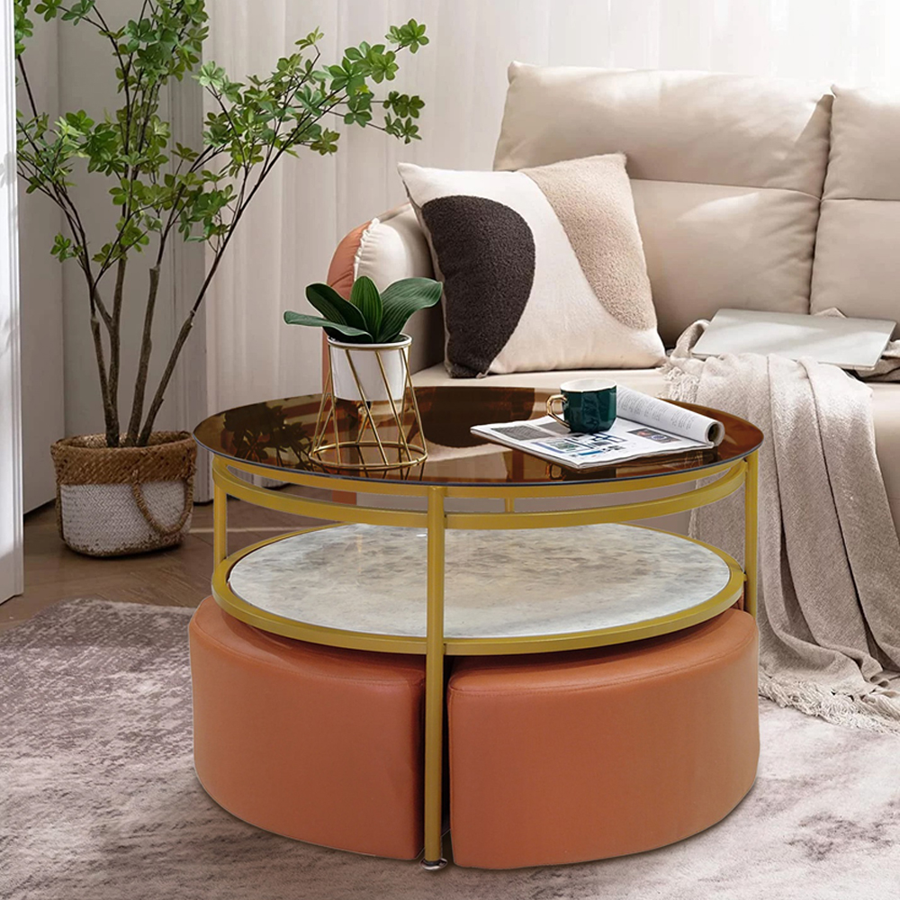 Round Coffee Table With Stool; (79