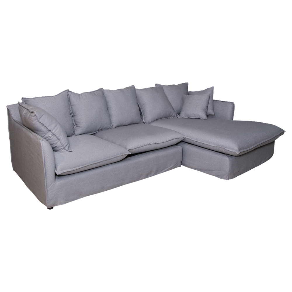 Hobart Fabric Corner Sofa + Chaise, Right, Grey 1