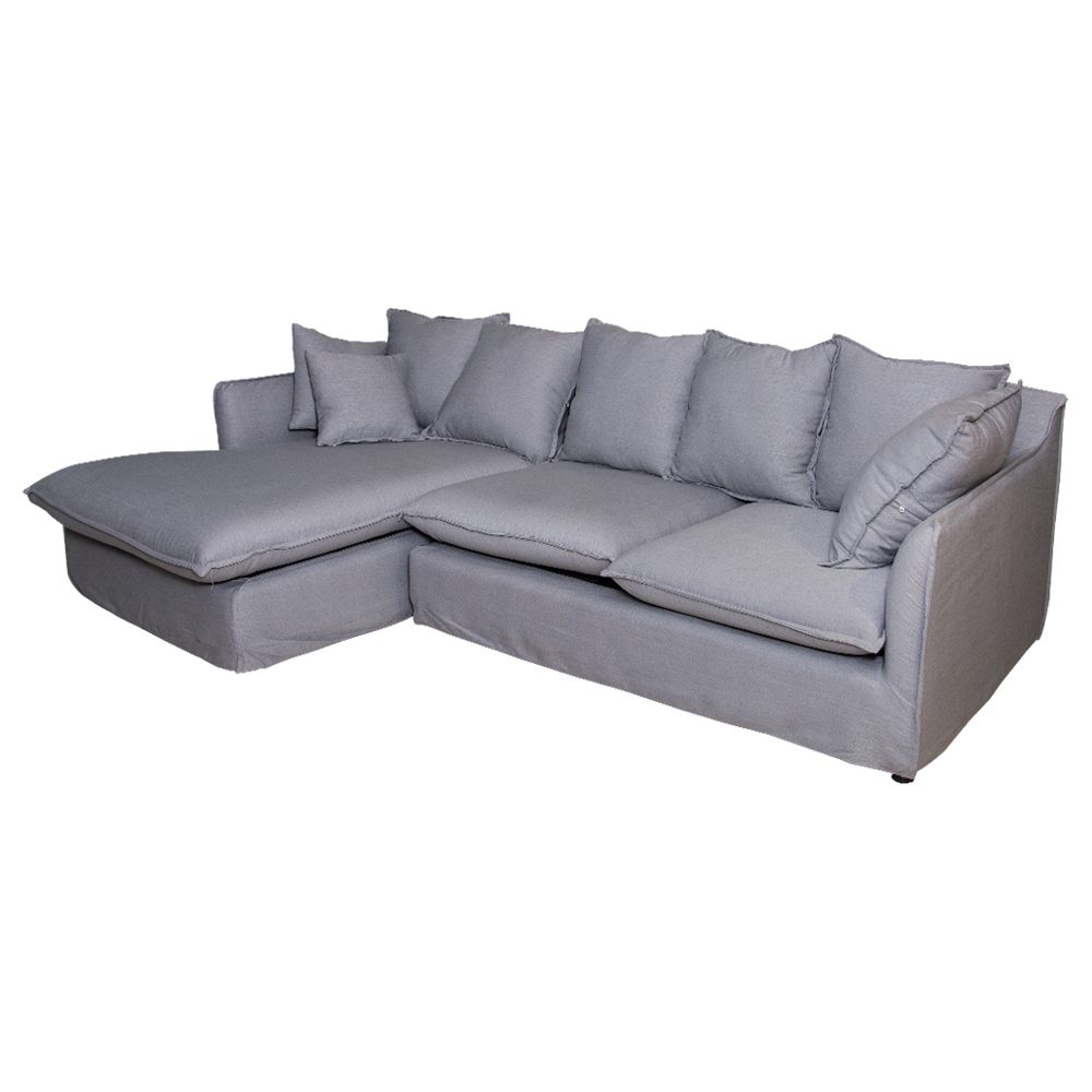 Hobart Fabric Corner Sofa + Chaise, Left, Grey 1