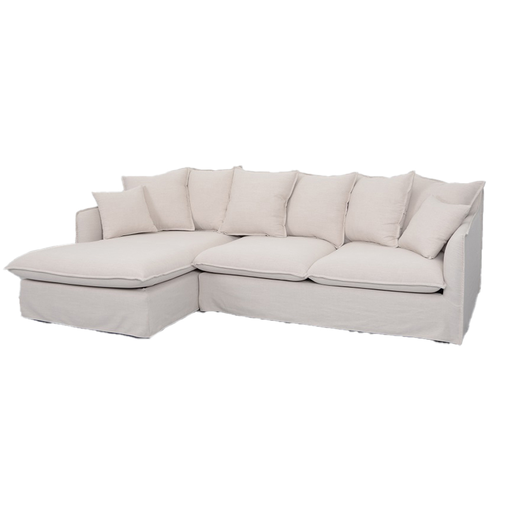 Hobart Fabric Corner Sofa + Chaise, Left, White 1