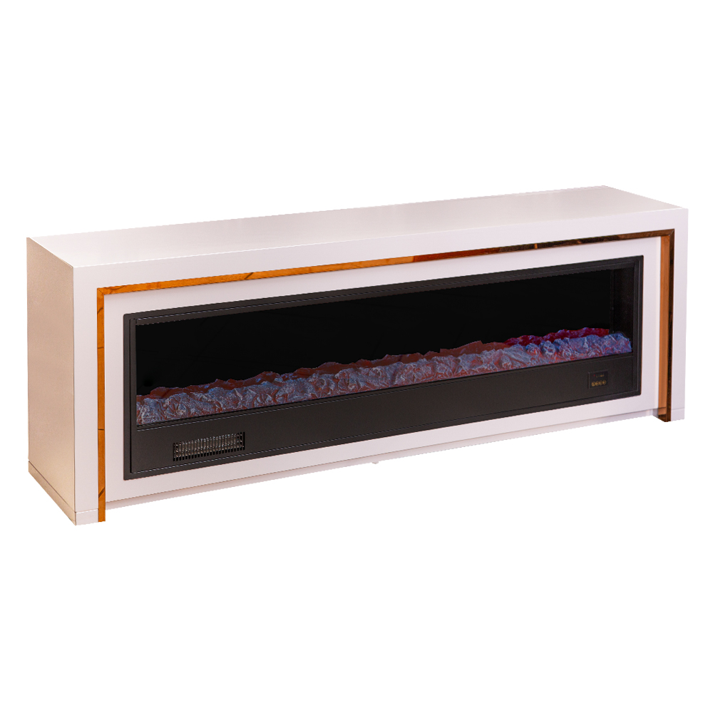 Decorative Fire Place + Heater; (180x32x60)cm, White/Gold