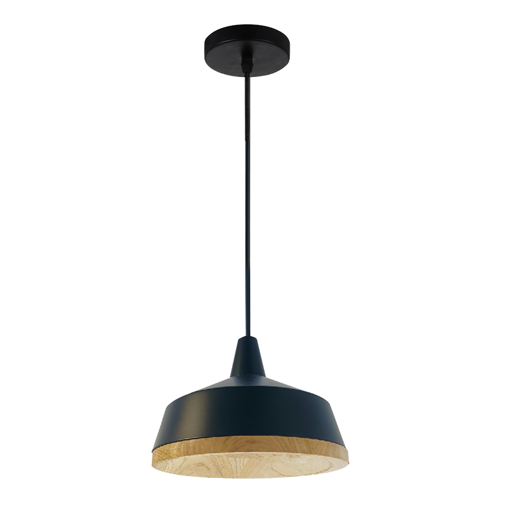 LED Pendant Lamp: Matt Black Aluminium/Wood Color, GU10 5W;(Ø18xH15)cm 1