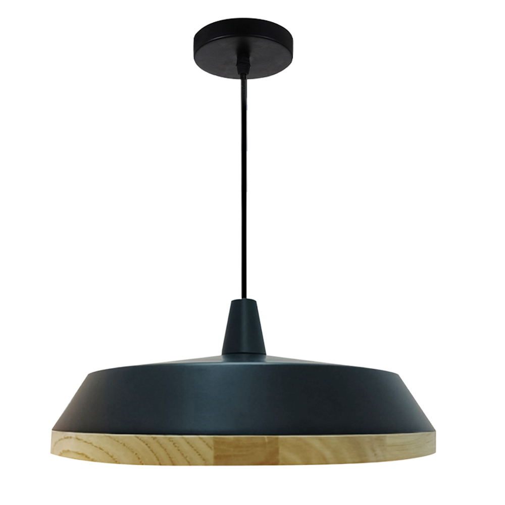 LED Pendant Lamp: Matt Black Aluminium/Wood Color, GU10 5W; (Ø29xH15)cm 1