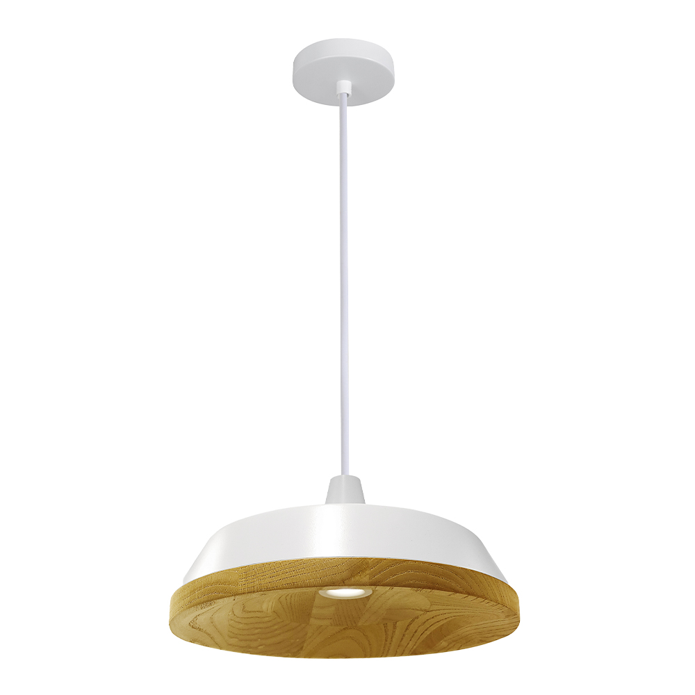 LED Pendant Lamp: Matt White Aluminium/Wood Color, GU10 5W; (Ø18xH15)cm 1