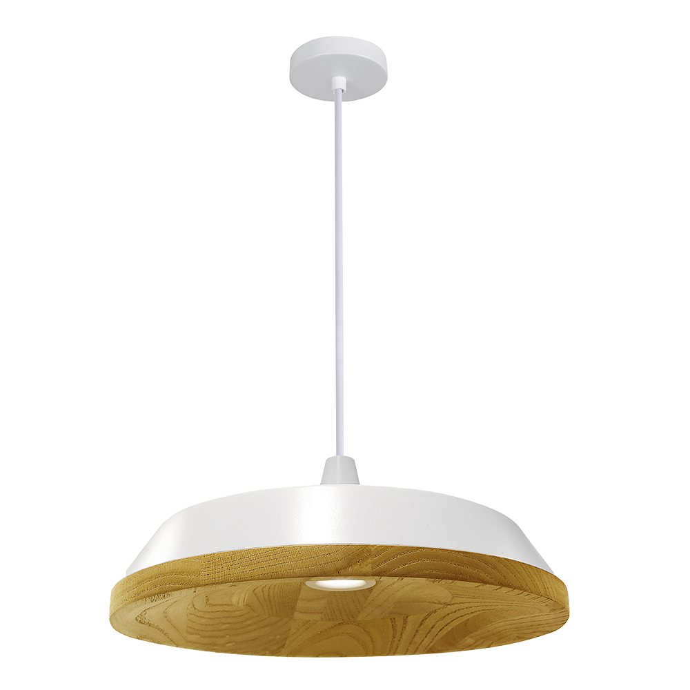 LED Pendant Lamp: Matt White Aluminium/Wood Color, GU10 5W; (Ø29xH15)cm 1
