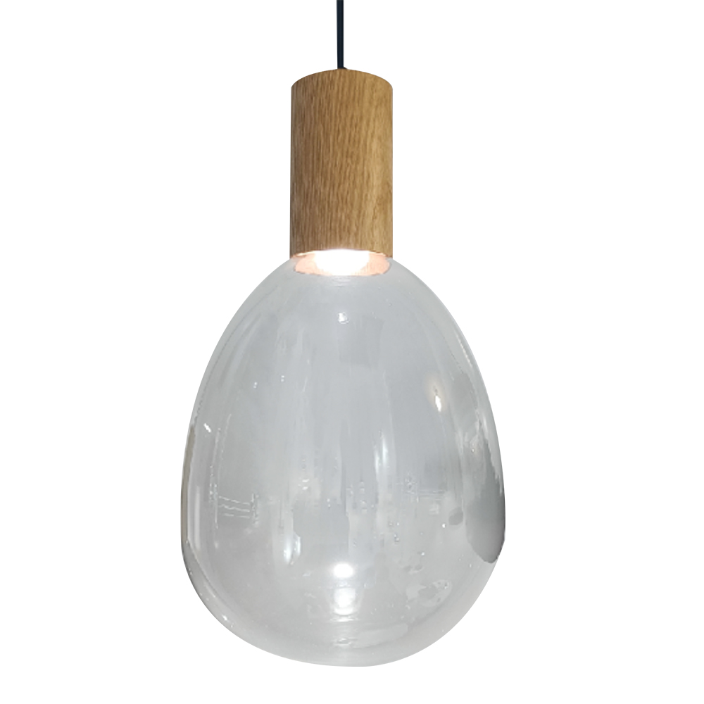LED Pendant Lamp: Clear Glass/Deep Wood Color, GU10 5W; (Ø23xH42)cm 1