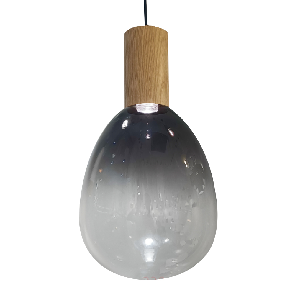 LED Pendant Lamp: Smoky Grey Glass/Light Wood Color, GU10 5W; (Ø23xH42)cm 1