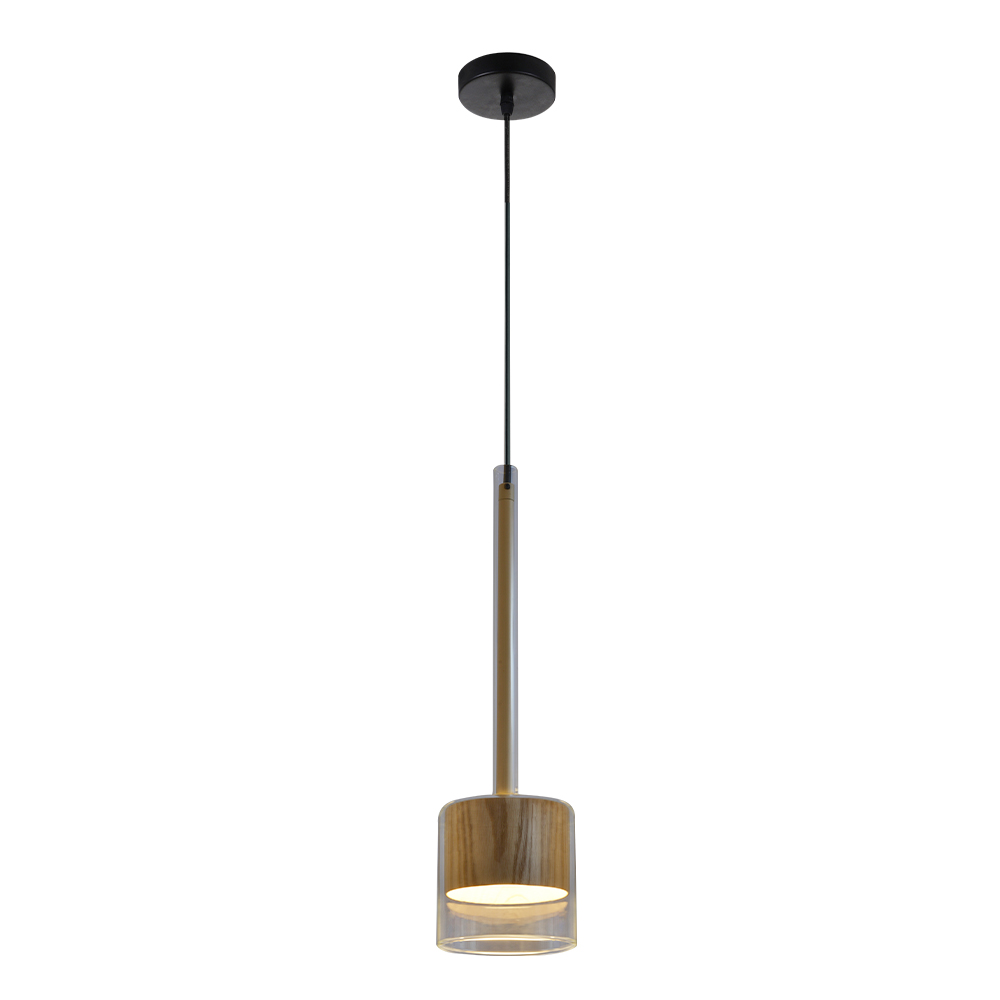 LED Pendant Lamp: Clear Glass/Light Wood Color, GU10 5W; (Ø95xH35)cm 1