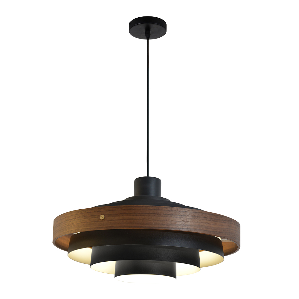 LED Pendant Lamp: Sand Black Iron/Deep Wood Color, E27; (Ø40xH24)cm 1