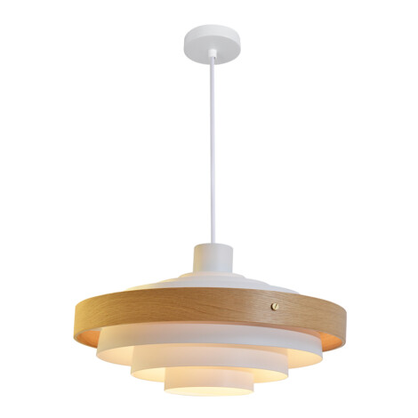 LED Pendant Lamp: Sand White Iron/Light Wood Color, E27; (Ø40xH24)cm 1