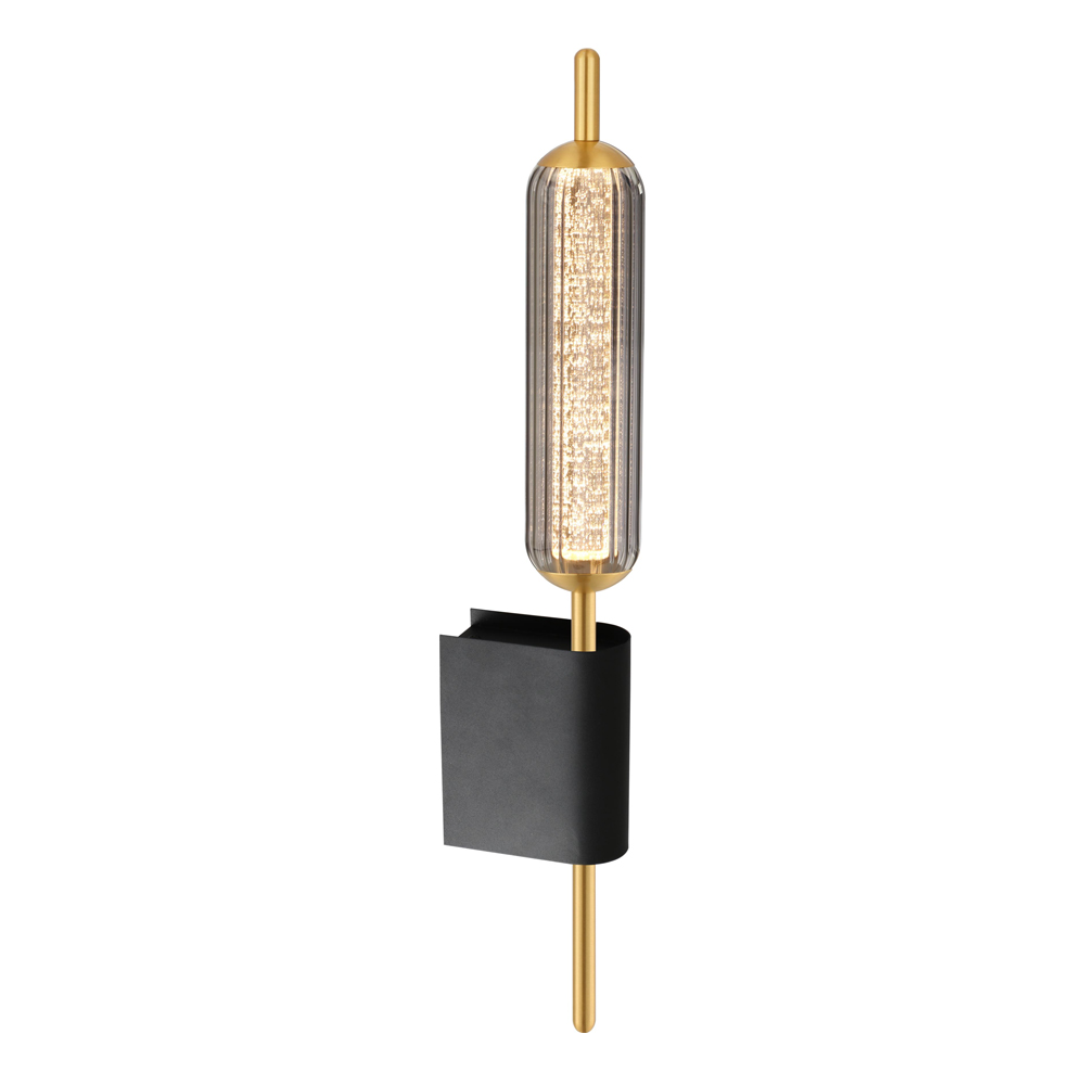 LED Wall Lamp With Acrylic Tube: Sand Black/Brass With Smoke Grey Glass, 5W 3000K; (L10