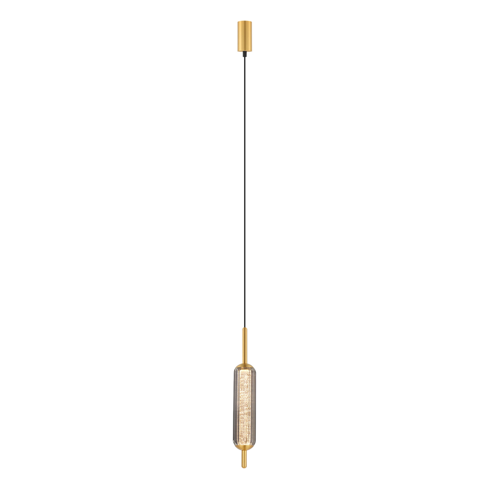 LED Pendant Lamp With Acrylic Tube: Brass With Smoke Grey Glass, 5W 3000K; (L22xW6xH150)cm 1