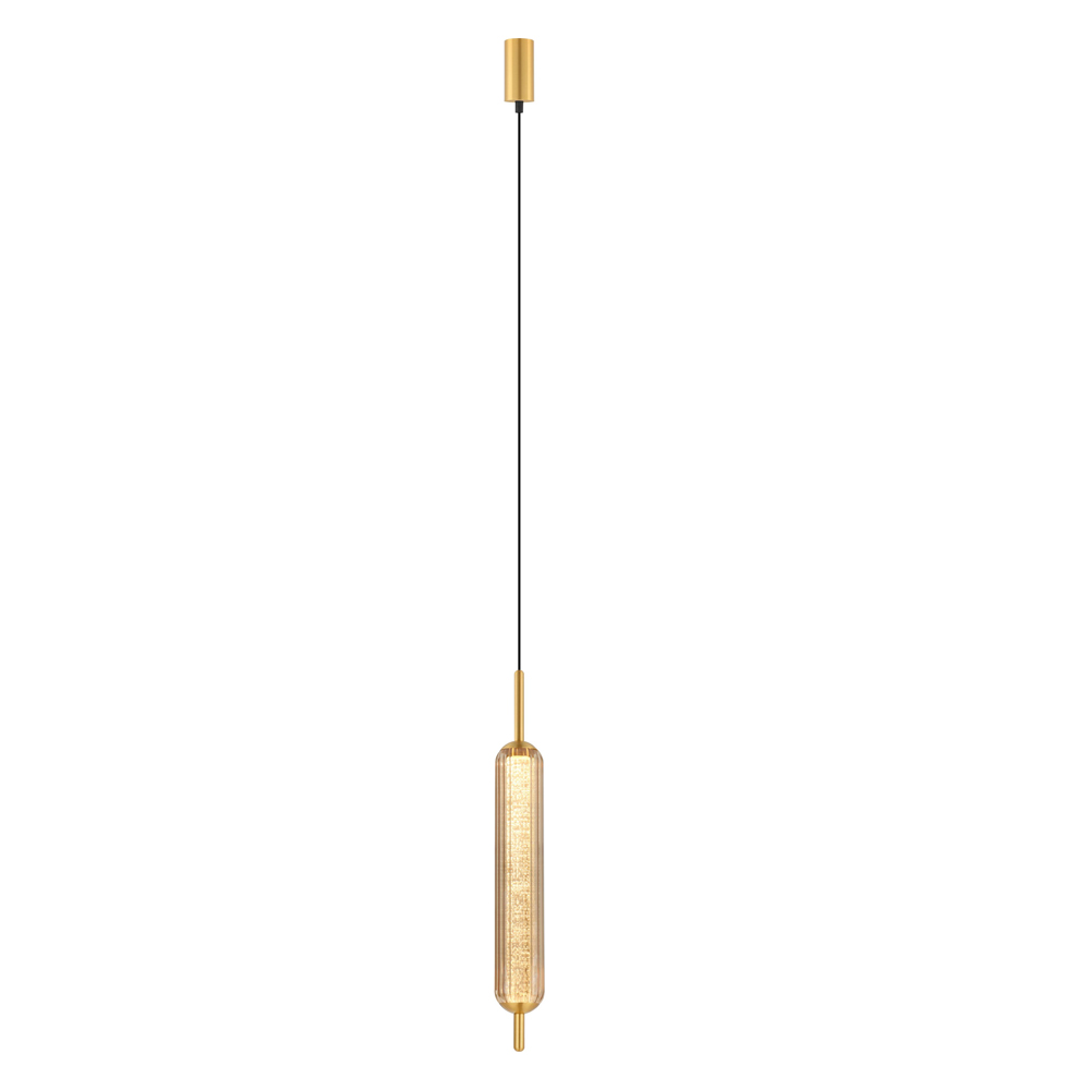 LED Pendant Lamp With Acrylic Tube: Brass With Amber Glass, 5W 3000K; (L32xW6xH150)cm 1