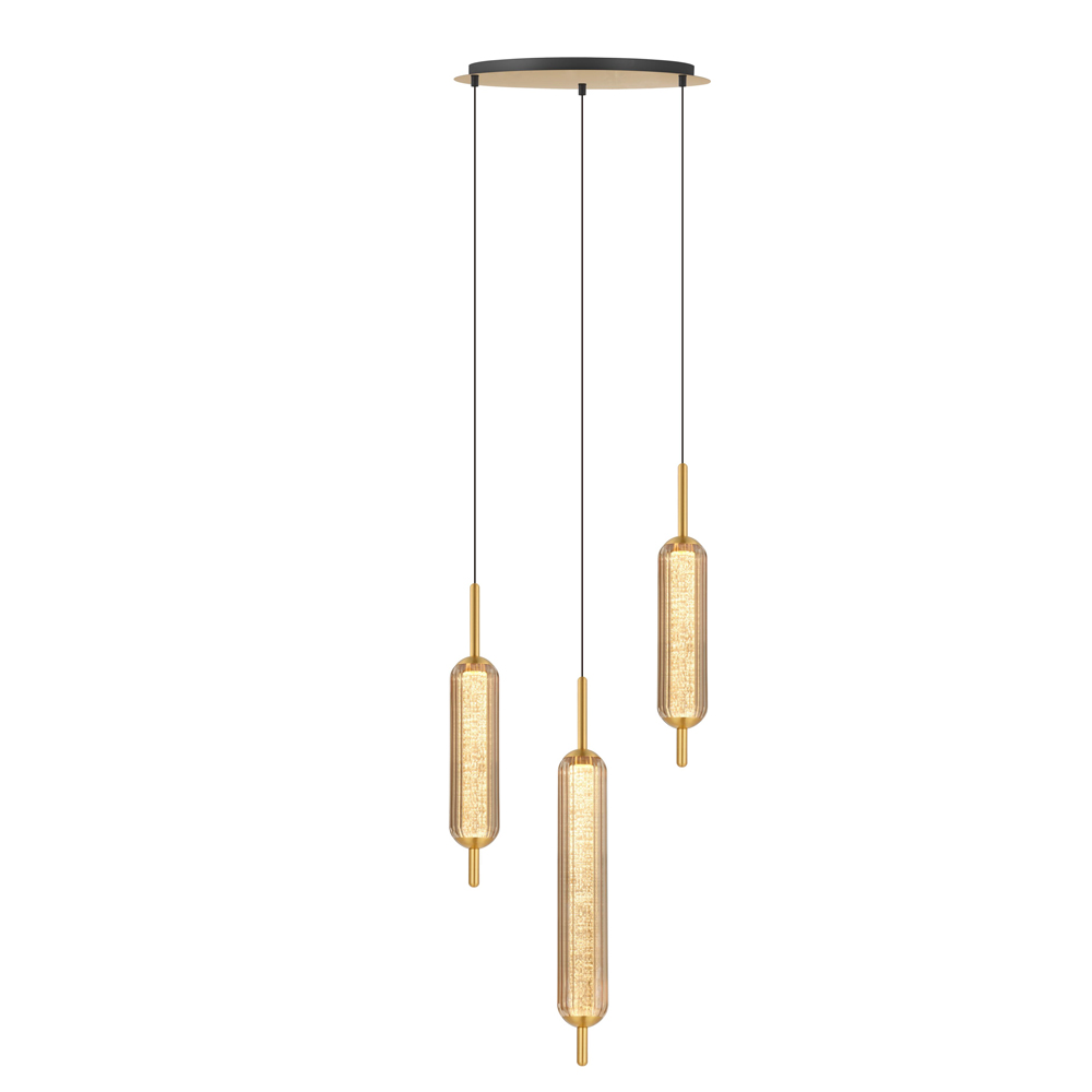 LED Pendant Lamp With Acrylic Tube: Matt Black/Brass With Amber Glass, 15W 3000K; (L34xH150)cm 1