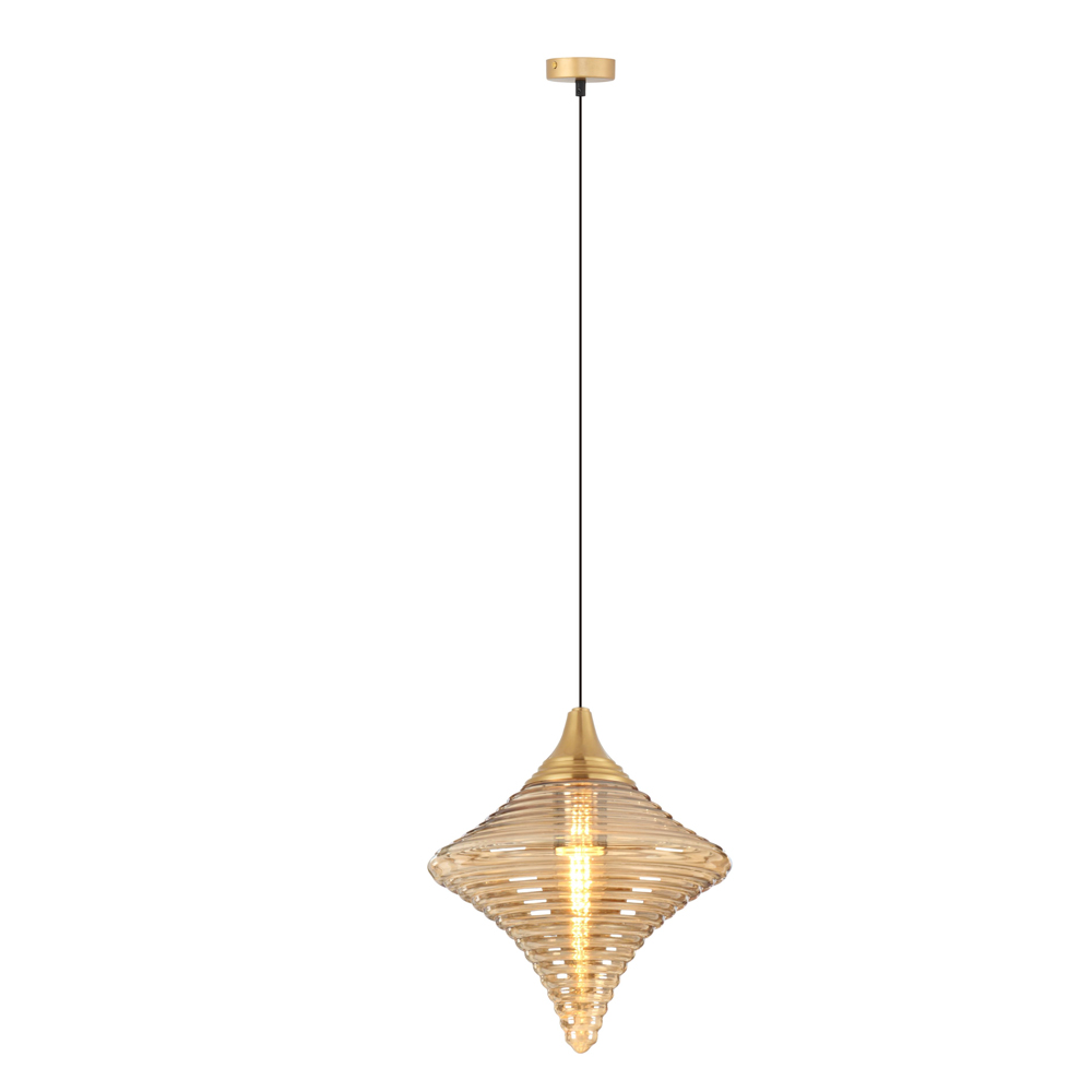 Pendant Lamp: Brass With Amber Glass, E27; (L24xH150)cm 1