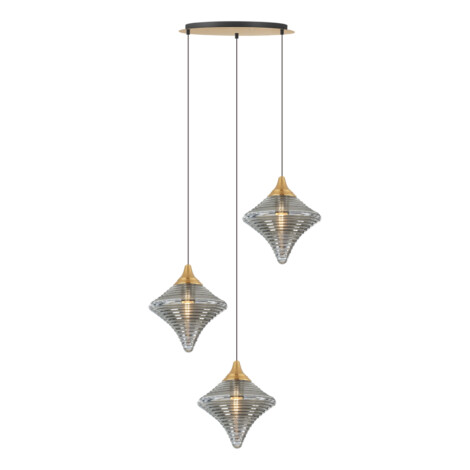 Pendant Lamp: Matt Black/Brass With Smoke Grey Glass, 3xE27; (L43xH150)cm 1
