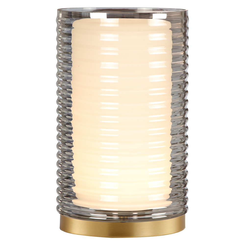 Table Lamp: Brass With Smoke Grey/White Glass, E27; (L18xH30)cm 1