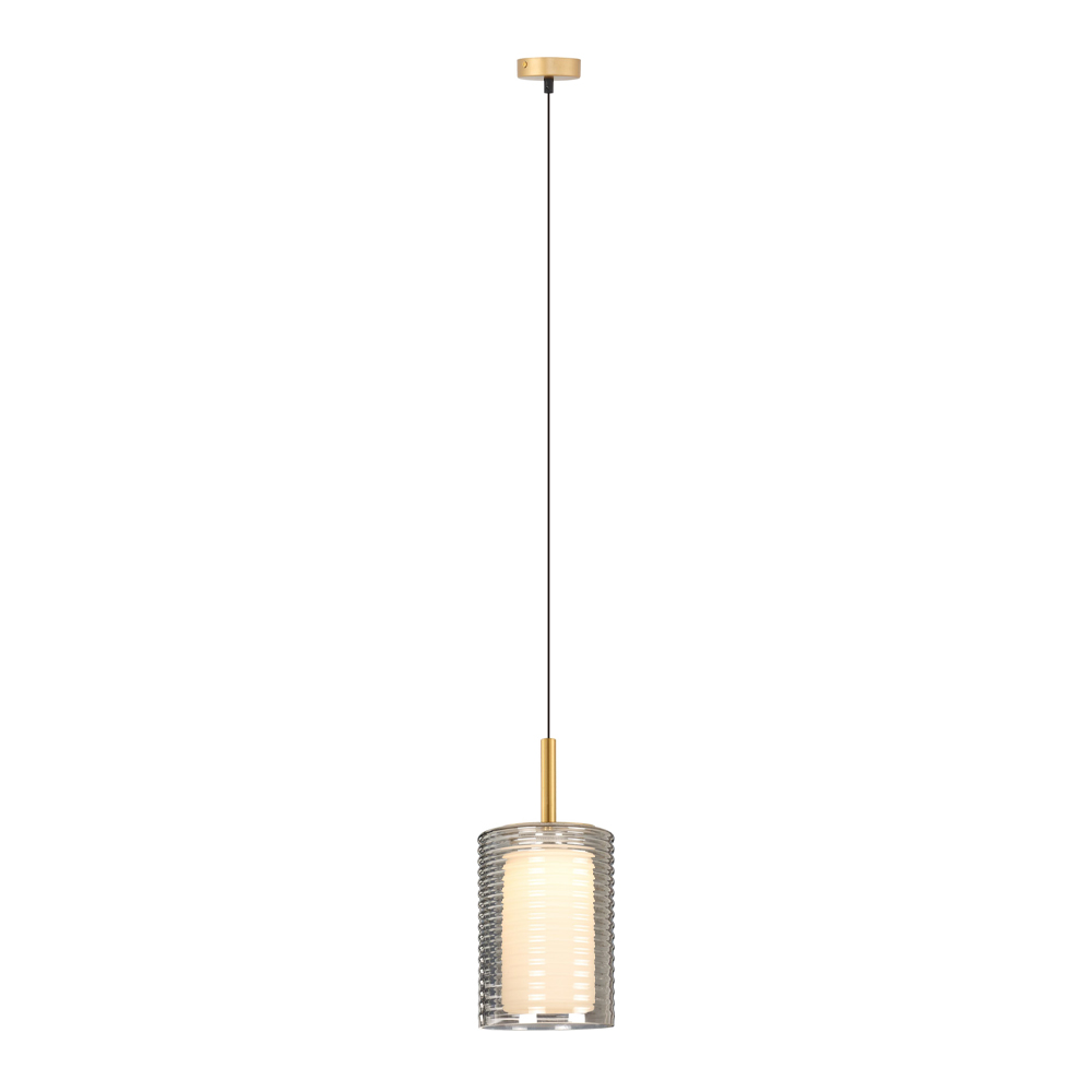 LED Pendant Lamp: Brass With Smoke Grey/White Glass, 9W 3000K; (L21xW15xH150)cm 1
