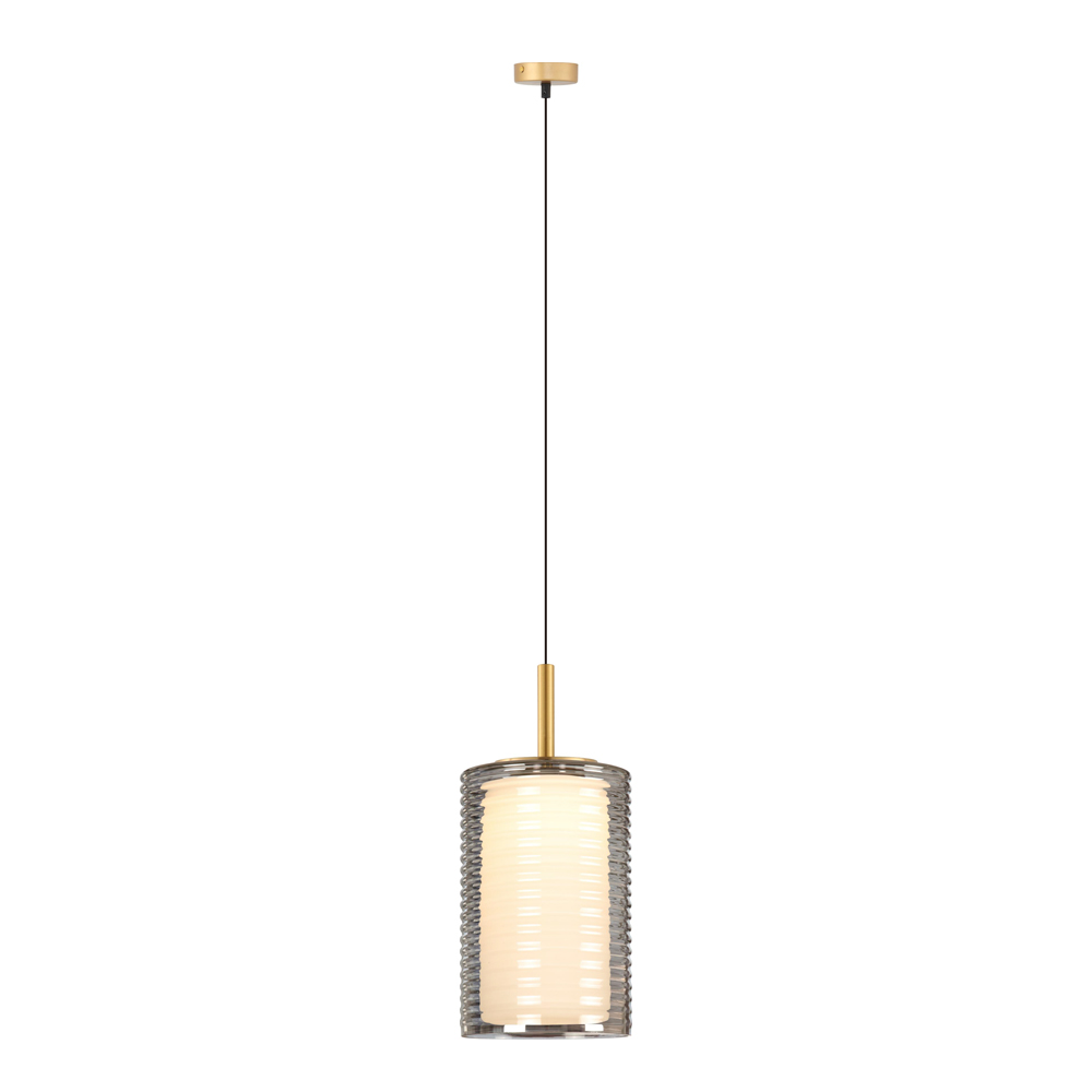LED Pendant Lamp: Brass With Smoke Grey/White Glass, 9W 3000K; (L27xW18xH150)cm 1