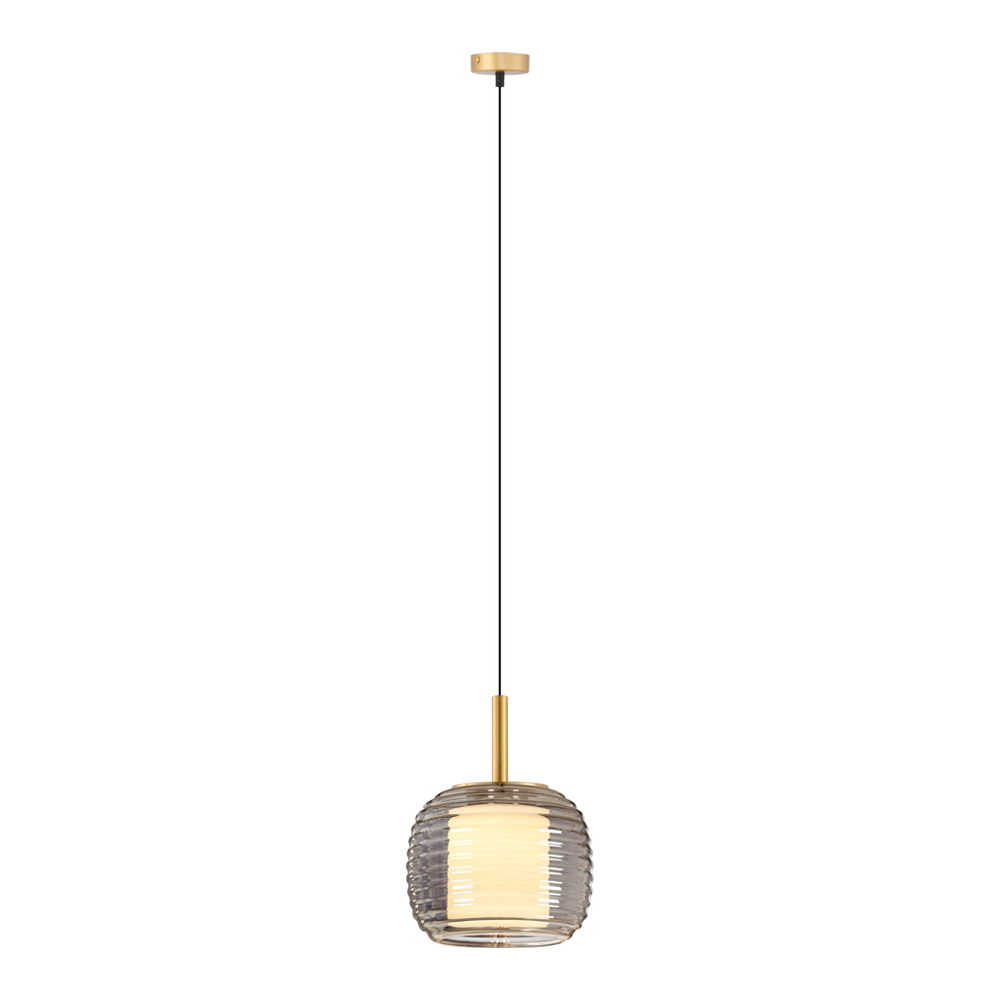 LED Pendant Lamp: Brass With Smoke Grey/White Glass, 9W 3000K; (L17xW21xH150)cm 1