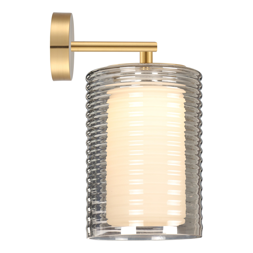 LED Wall Lamp: Brass With Smoke Grey/White Glass, 9W 3000K; (L20xW15xH28)cm 1