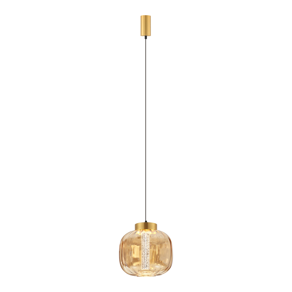 LED Pendant Lamp With Acrylic Tube: Brass With Amber Glass, 9W 3000K; (L19xW21xH150)cm 1