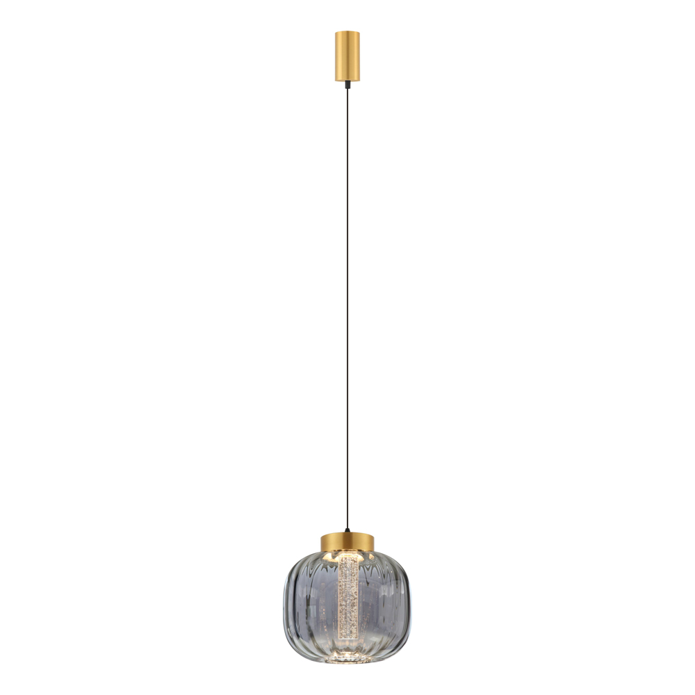 LED Pendant Lamp With Acrylic Tube: Brass With Smoke Grey Glass, 9W 3000K; (L19xW21xH150)cm 1