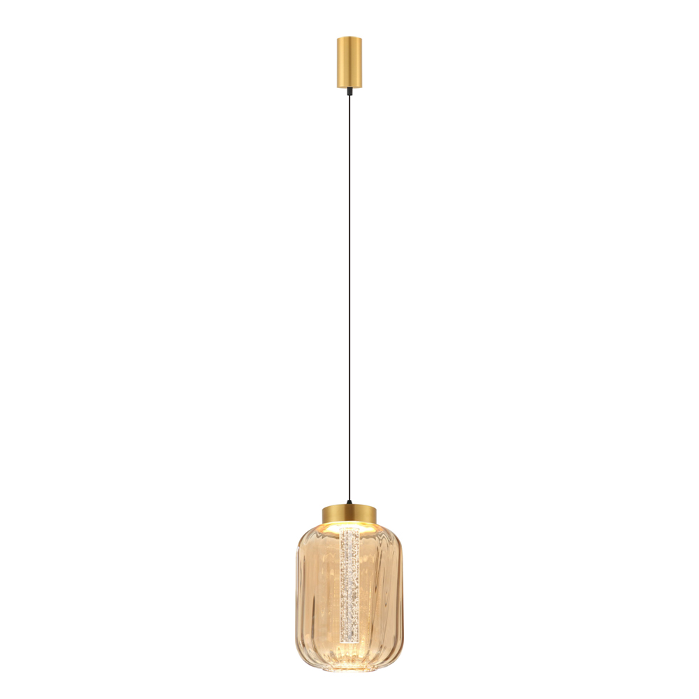 LED Pendant Lamp With Acrylic Tube: Brass With Amber Glass, 9W 3000K; (L21xW15xH150)cm 1