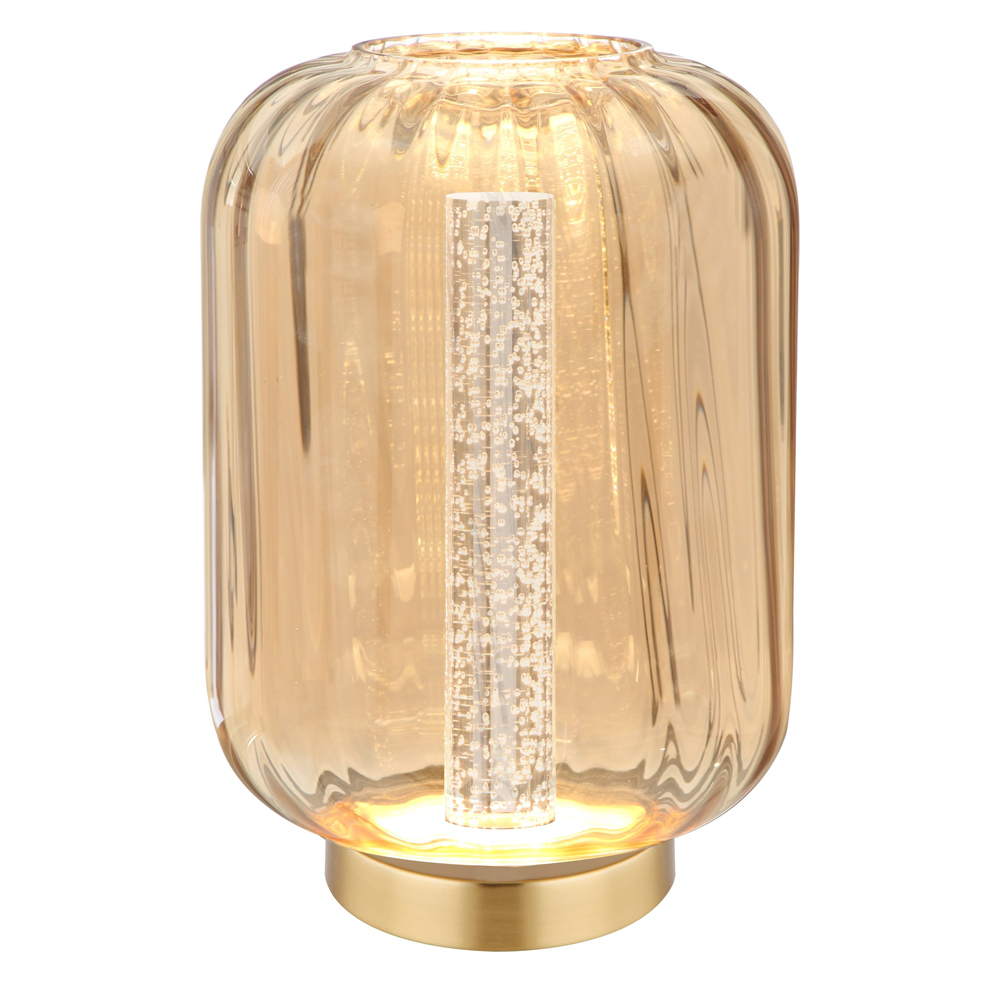 LED Table Lamp With Acrylic Tube: Brass With Amber Glass, 9W 3000K; (L18xH31)cm 1