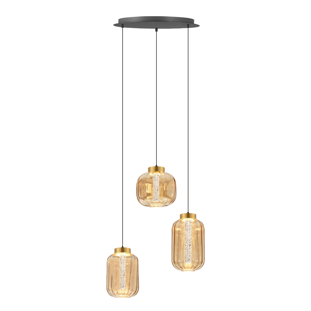 LED Pendant Lamp With Acrylic Tube: Sand Black/Brass With Amber Glass, 24W 3000K; (L50xH150)cm 1