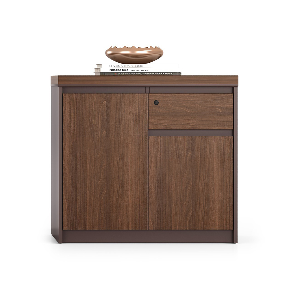 Office Filing Cabinet – Credenza- 2 Doors, 1 Drawer; (80x40x75)cm, Brown Oak/Brown 1