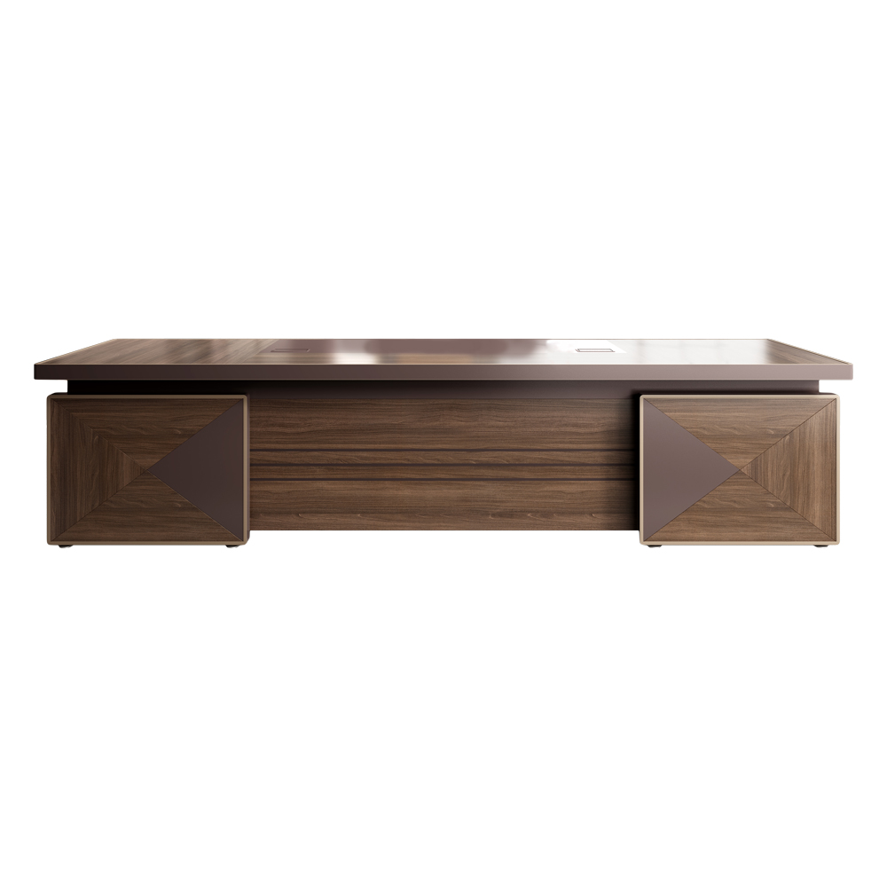 Executive Office Desk + Fixed Side Return + Pedestal; (320x196x75)cm, Brown Oak 1