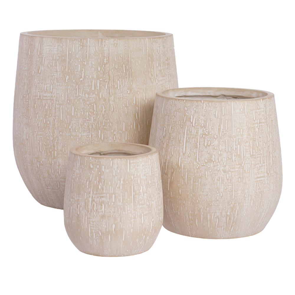 Fibre Clay Pot: Medium; (32x32x32)cm, Antique Beige