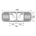 Franke Stainless Steel Kitchen Sink: DB/DD, (150x50)cm