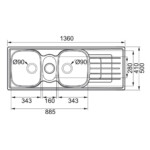 Franke Stainless Steel Kitchen Sink : 2.5B/SD, (136x50)cm