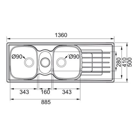 Franke Stainless Steel Kitchen Sink : 2.5B/SD, (136x50)cm