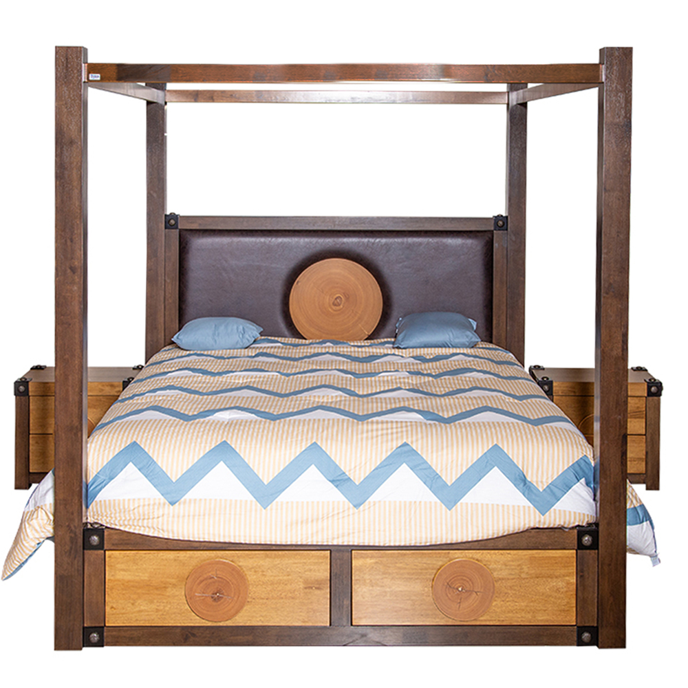 Bedroom Set: Bed, (195x222x210)cm + 2 Night Stands + Dressing Table (1.2M) + Mirror, Light/Dark Brown