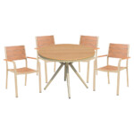 Garden Furniture Set: Outdoor Round Dining Table + 4 Arm Chairs; (100x75)cm