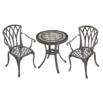 Garden Furniture Set: Outdoor Round Cast Iron Table + 2 Arm Chairs; (60x66)cm