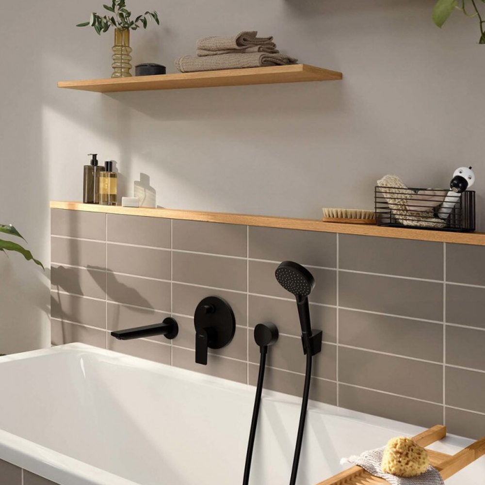 Rebris E: 4-Way Finish Set For Concealed Bath Mixer, Matt Black