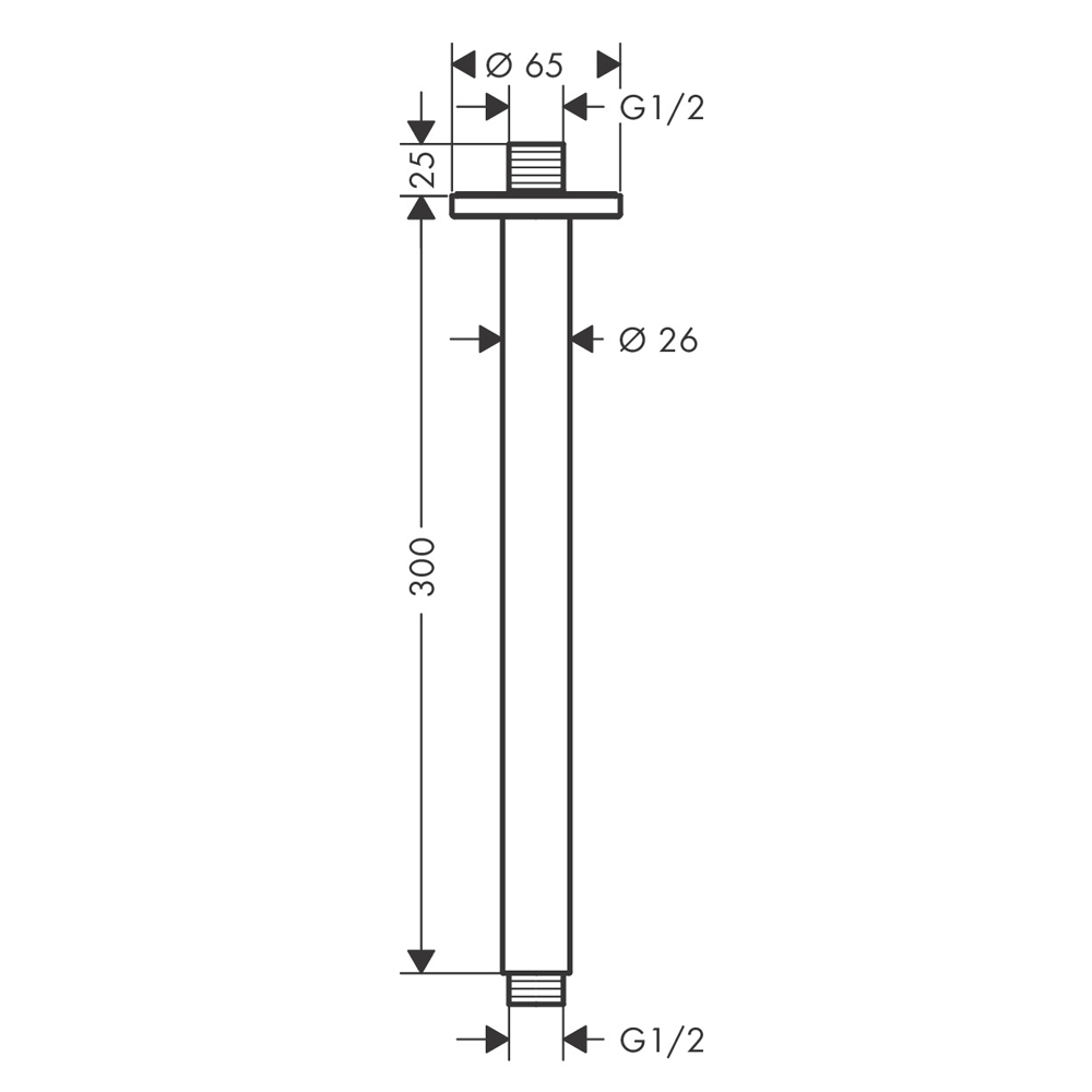 Vernis Blend: Ceiling Connector,DN15; 300mm, Matt Black