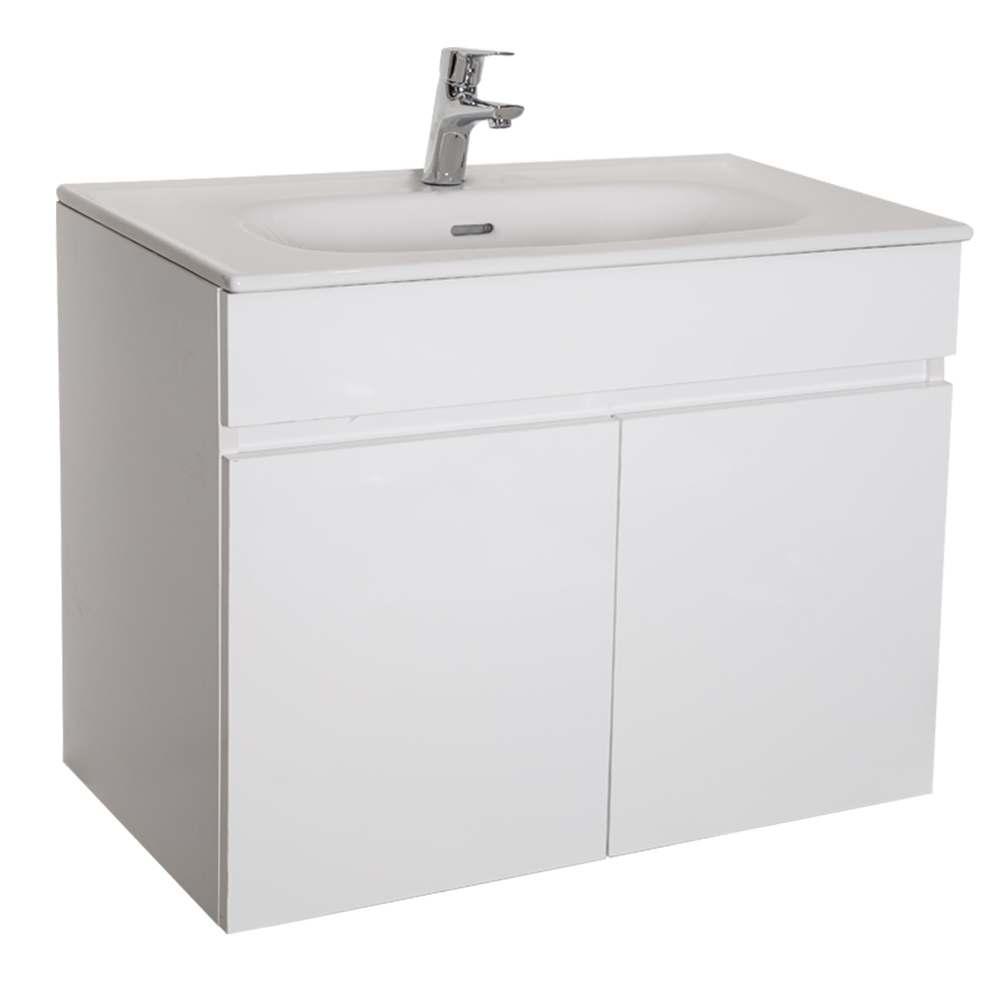 Mitii: Bathroom Furniture Set; Vanity Cabinet with Two Doors + Ceramic Basin, (80x60x47)cm, White 2